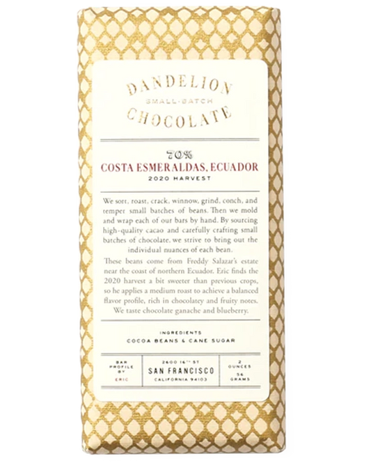 Dandelion Small Batch Chocolate  70% Single-Origin Bar COSTA ESMERALDAS ECUADOR